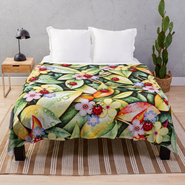 Item preview, Bright Abstract Flowers Lady Bugs and Green Leaves designed and sold by kel72.