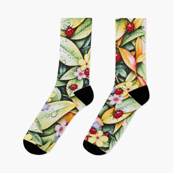 Item preview, Bright Abstract Flowers Lady Bugs and Green Leaves designed and sold by kel72.