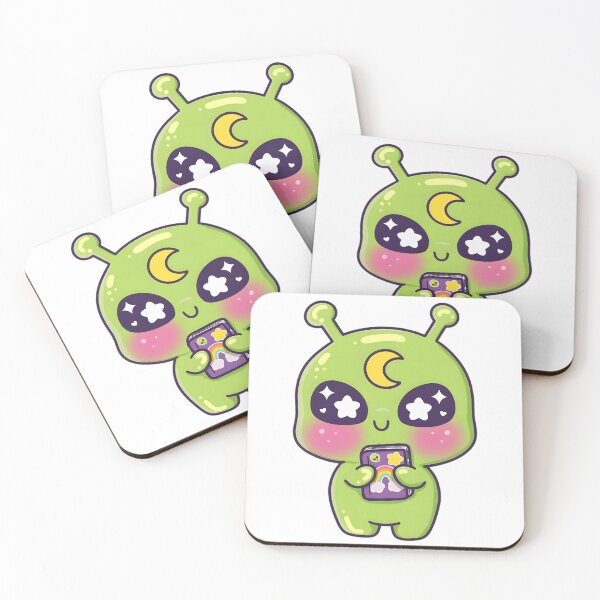 Item preview, Cute Green Alien Holding Phone Kawaii Tech Art designed and sold by catherinecondes.