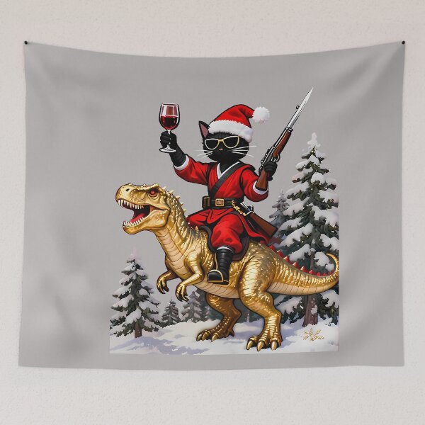 Item preview, Black Cat and Dinosaur Sci-Fi Christmas Art designed and sold by GreggRoss.