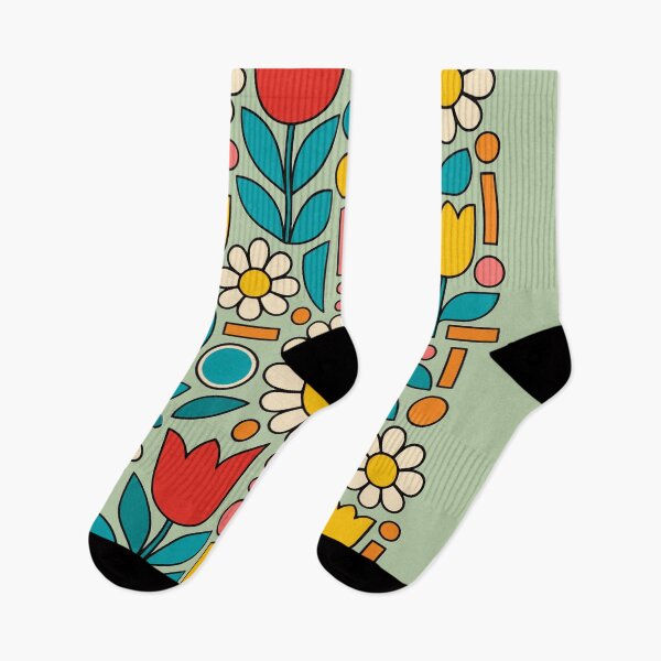 Item preview, Symmetrical Retro Floral Folk Art Pattern with Tulips and Daisies designed and sold by KungPowUnicorn.