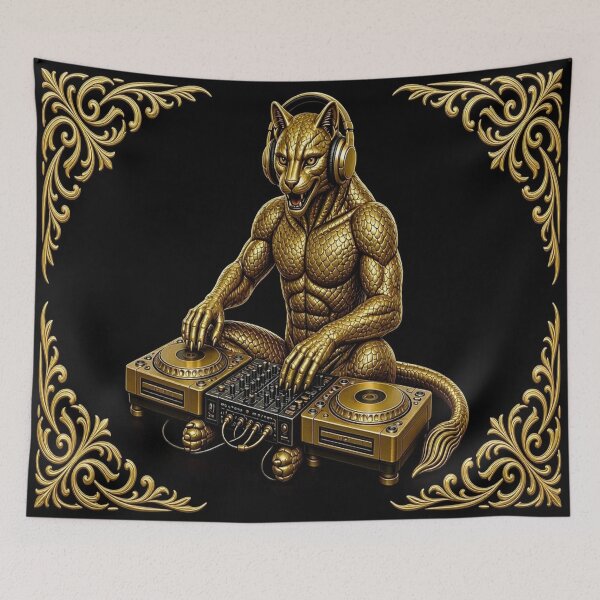Item preview, Golden DJ Cheetah Electronic Music Festival Fantasy Art designed and sold by Breezes-of-Ida.