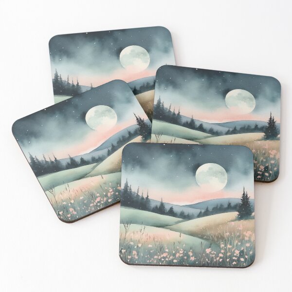 Item preview, Moonlit Meadow - Soft Watercolor Landscape designed and sold by Hidamari's SHOP.