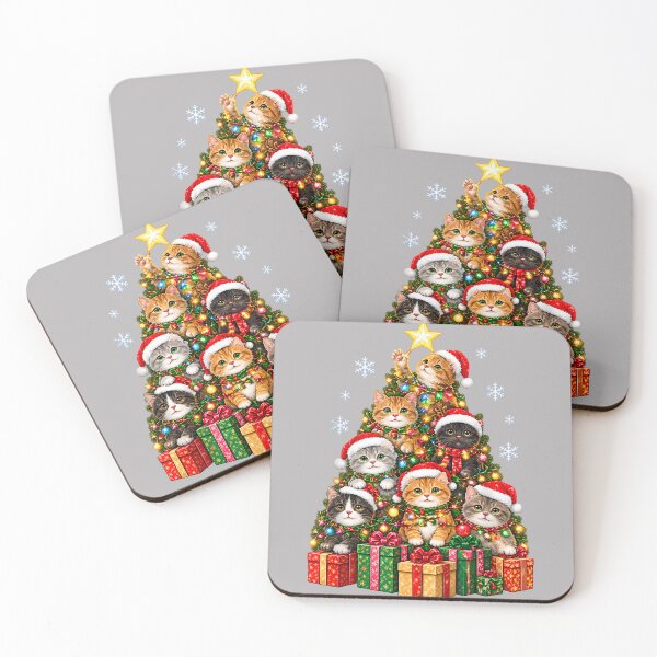 Item preview, Cute Cats in Santa Hats by the Christmas Tree designed and sold by GreggRoss.