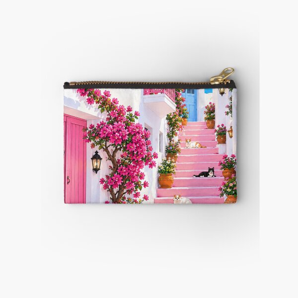 Item preview, Pink Bougainvillea Greek Island Alley With Cats designed and sold by aliyehc.