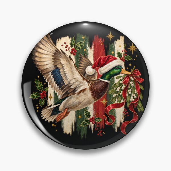 Item preview, Flying Christmas Mallard Carrying Mistletoe and Ribbon designed and sold by RannaHile.