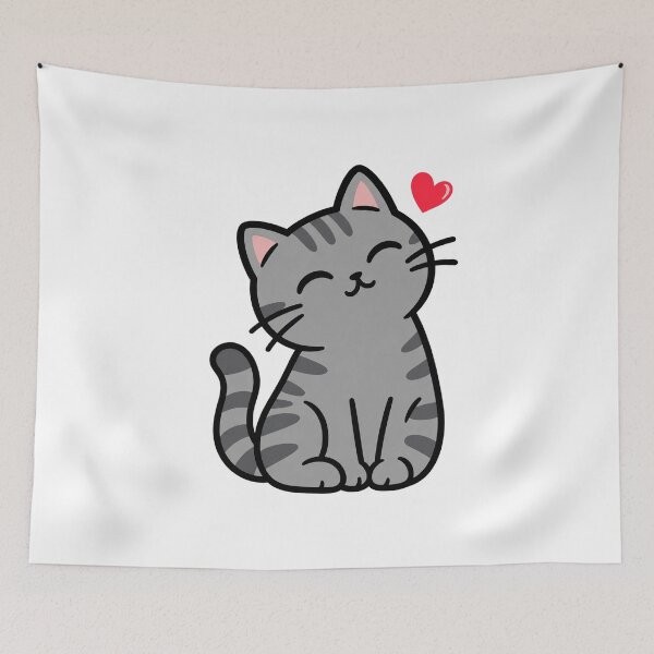 Item preview, Cute Gray Cat with Heart – Kawaii Cat Lover Art designed and sold by Vayro cartoons.
