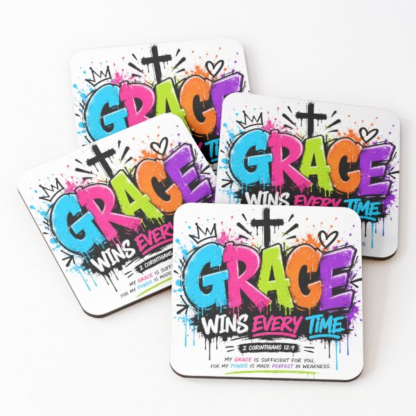 Item preview, Grace Wins Every Time 2 Corinthians 12:9 Colourful Christian Graffiti Design designed and sold by LilSeashell.