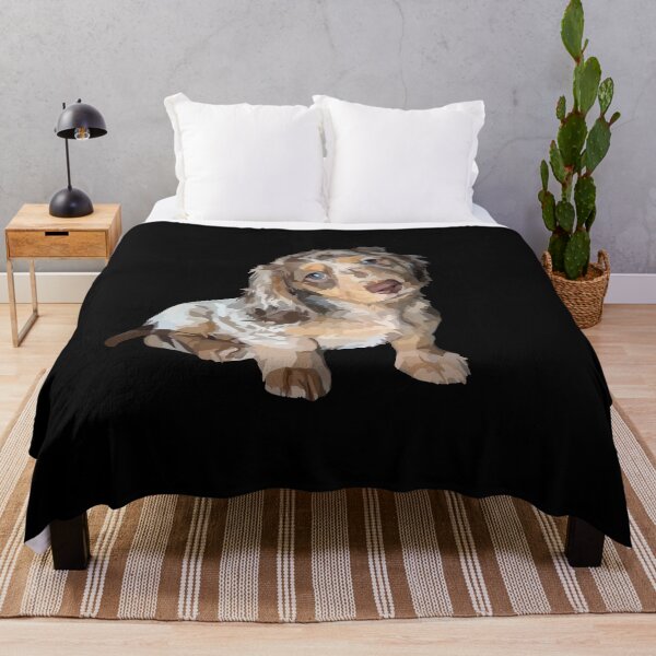 Item preview, Long Haired Marble Dachshund Puppy Dog designed and sold by Just-Arts-4U.