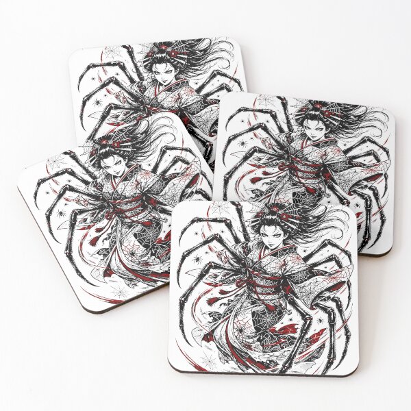 Item preview, Jorogumo The Spider Bride - Japanese Yokai Geisha Art Black White Red designed and sold by Tsuiho_art.