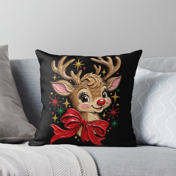 Item preview, Christmas Reindeer Portrait with Red Bow and Stars designed and sold by Taniyah Gomes.