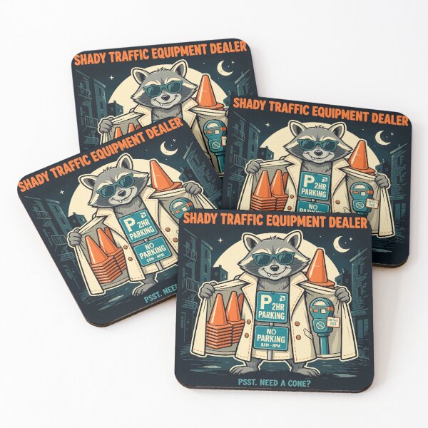 Item preview, Shady Traffic Equipment Dealer — Funny Raccoon Selling Cones, Psst Need a Cone? designed and sold by HauntedMileHigh.