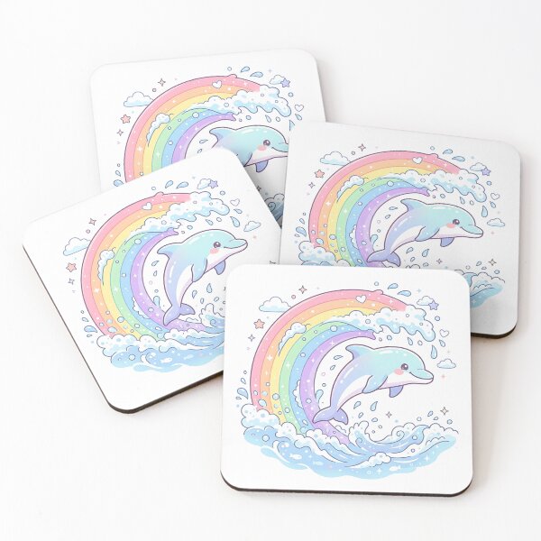 Item preview, Cute Kawaii Dolphin Jumping Through Pastel Rainbow designed and sold by Michaelragheb.