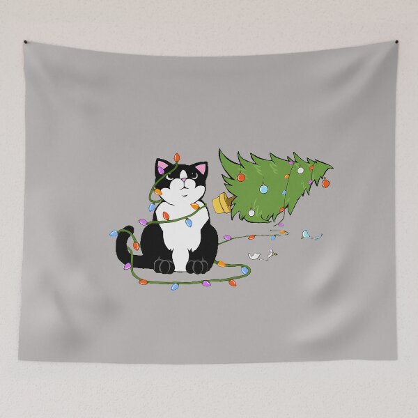 Item preview, Meowy Christmas Tuxedo Cat and Toppled Tree designed and sold by GreggRoss.