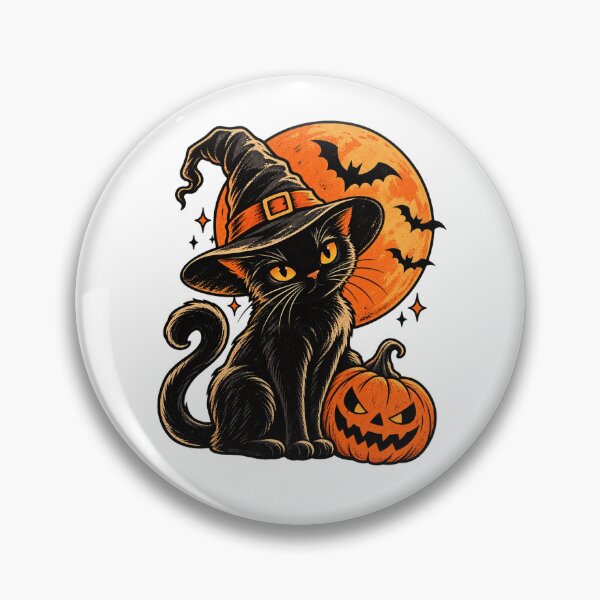 Item preview, Vintage Halloween Black Cat with Witch Hat and Pumpkin designed and sold by Lovestickerco.