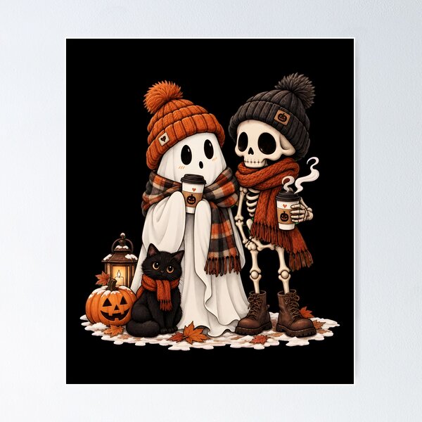 Item preview, Cute Ghost Skeleton Couple Cozy Autumn Coffee Art designed and sold by Dmo3HarkoArt.