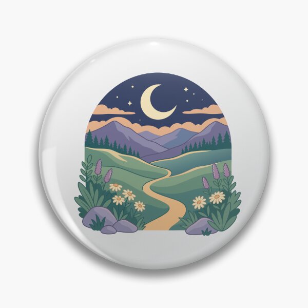 Item preview, Crescent Moon Over Wildflower Mountain Valley Illustration designed and sold by zan-mf.