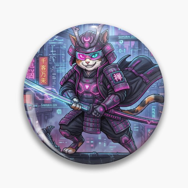 Item preview, Cyberpunk Samurai Cat: Neo-Tokyo Rooftop Guardian designed and sold by Zen Motif Japan.