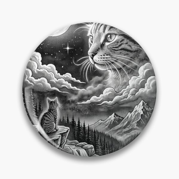 Item preview, Celestial Cat Moon Mountains Nature Art designed and sold by dudelinart.