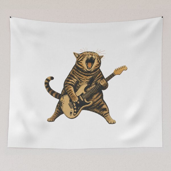 Item preview, Fat Cat Screaming Guitar Retro Vintage Cat Funny Men Women designed and sold by numenee.