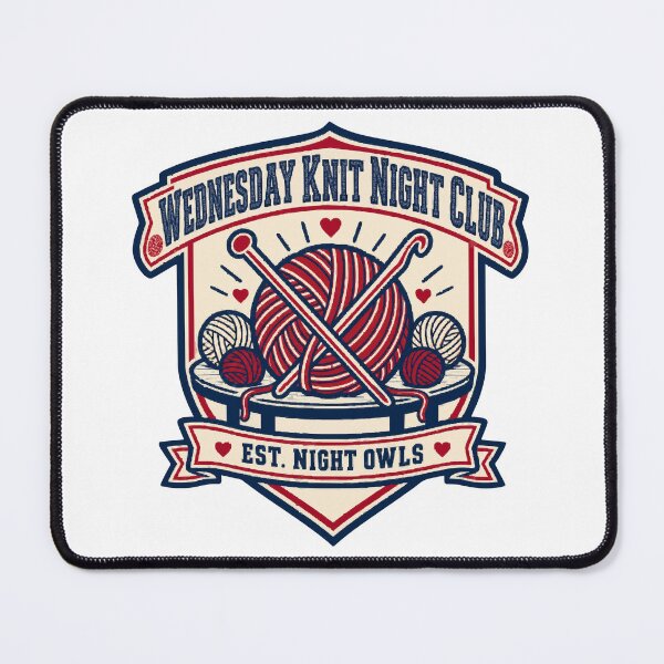Item preview, Wednesday Knit Night Club Badge Knitting Circle Varsity Patch designed and sold by ThreadQuirk.