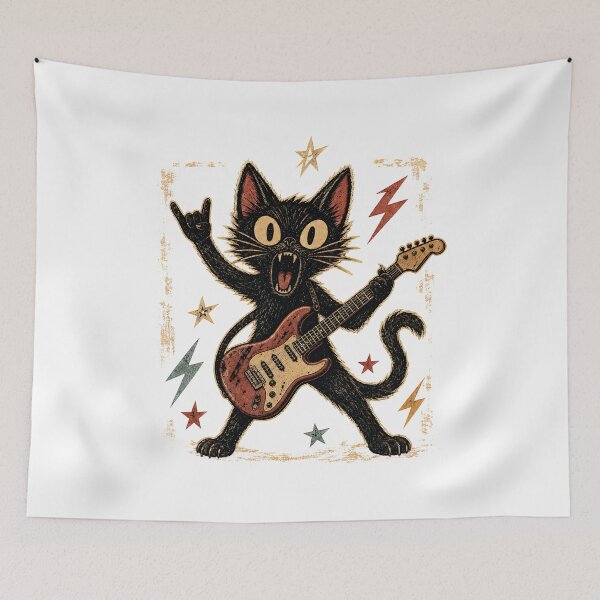 Item preview, Rocking Cat-Screaming-Guitar Vintage Grunge Funny Cat Men Women designed and sold by numenee.