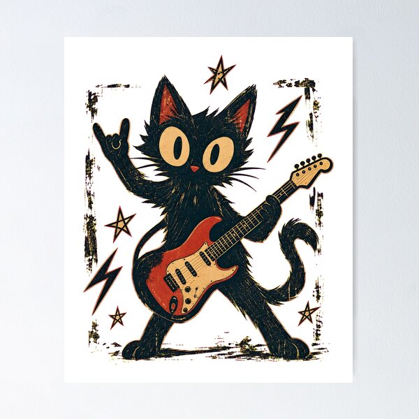 Item preview, Retro Rocker Cat Vintage Electric Guitar Music Animal Funny Men Women designed and sold by numenee.