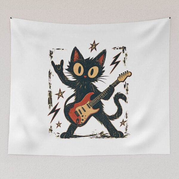 Item preview, Retro Rocker Cat Vintage Electric Guitar Music Animal Funny Men Women designed and sold by numenee.