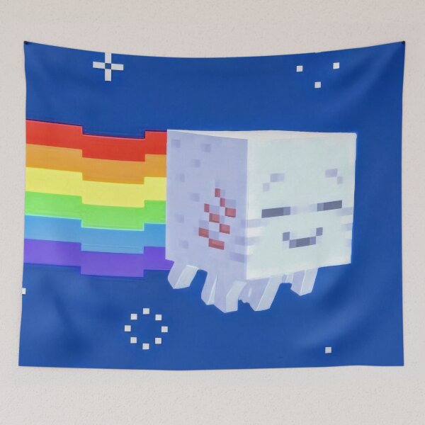 Item preview, Flying Rainbow Cube Spirit - Retro Voxel Space Cat Meme Poster designed and sold by Billy Morfo™.