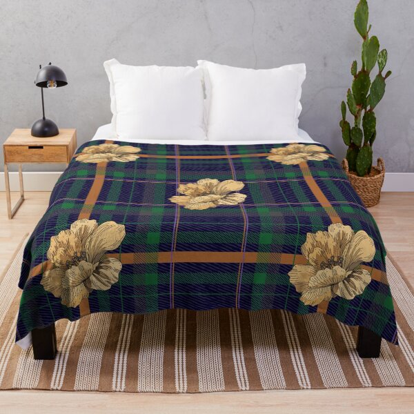 Item preview, Navy Tartan Plaid Pattern With Gold Flowers designed and sold by Jeffrey-Jeffrey.