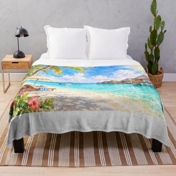Item preview, Watercolour Paradise with Overwater Bungalows designed and sold by Looplk.