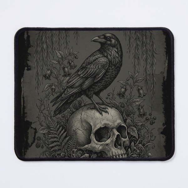 Item preview, Gothic Raven and Skull Line Art Botanical T-Shirt Design designed and sold by herocloth.