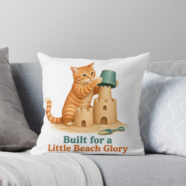 Item preview, Orange Tabby Cat Building a Beach Sandcastle designed and sold by PurrBloom Studio.