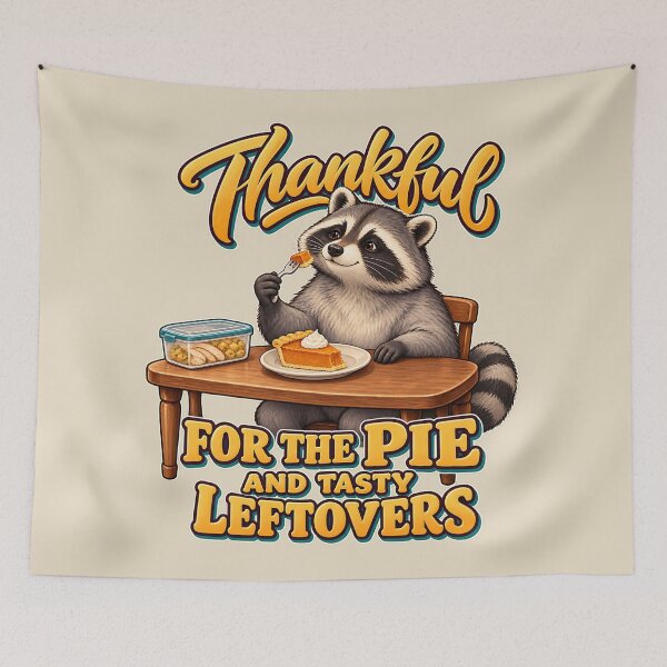 Item preview, Thanksgiving Leftovers Raccoon Eating Pie designed and sold by MythicCotton.