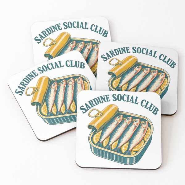 Item preview, Sardine Social Club Retro Tinned Fish Linocut designed and sold by Lolik Designs.