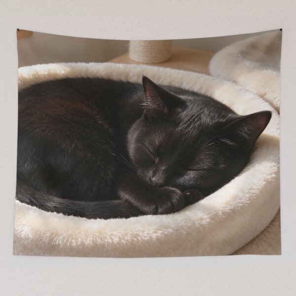 Item preview, Cozy Black Cat Sleeping in a Soft Bed - Cute Feline Nap Art 2 designed and sold by PetalsPaws.
