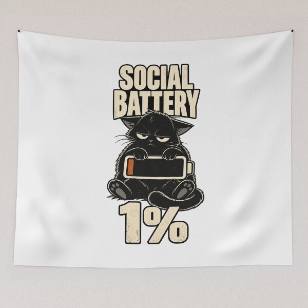 Item preview, Social Battery 1% – Funny Tired Black Cat designed and sold by WartonnoArt.