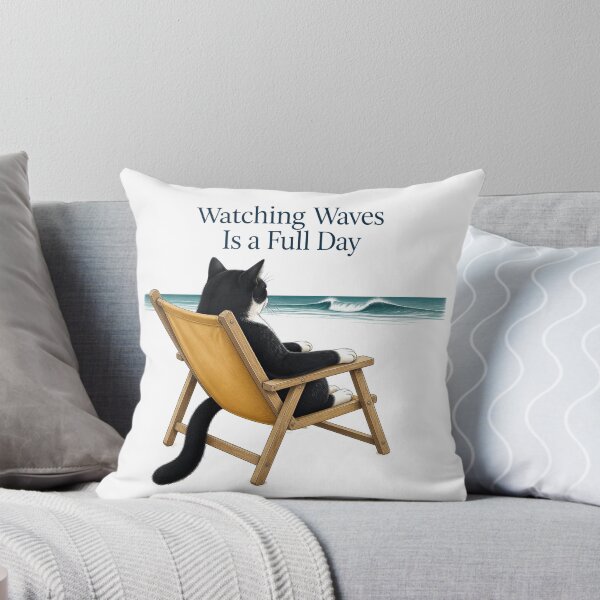 Item preview, Tuxedo Cat in a Beach Chair Watching Ocean Waves designed and sold by PurrBloom Studio.