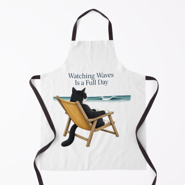 Item preview, Tuxedo Cat in a Beach Chair Watching Ocean Waves designed and sold by PurrBloom Studio.