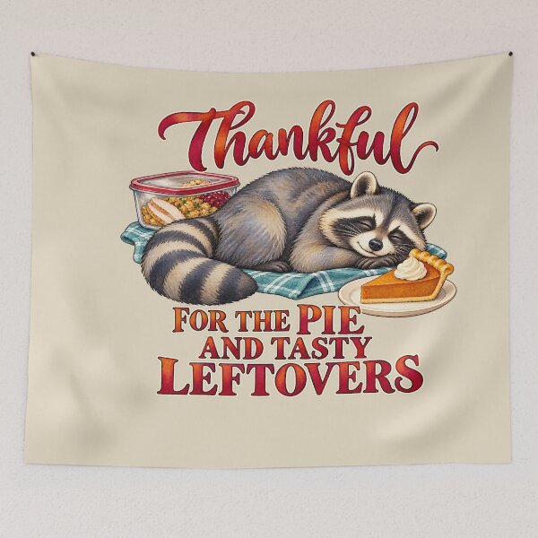 Item preview, Thanksgiving Leftovers Sleeping Raccoon designed and sold by MythicCotton.