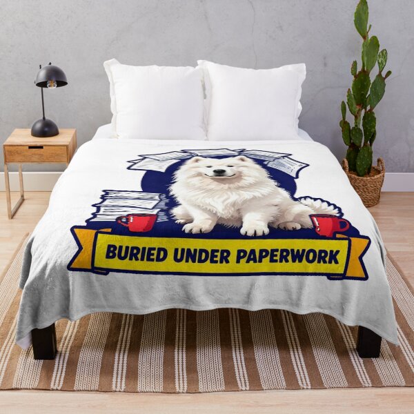 Item preview, Buried Under Paperwork - Tired Introvert Samoyed Meme designed and sold by Arc2020.