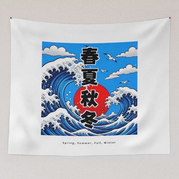 Item preview, Shunka Shuutou - Four Seasons | Pop Art Ocean Waves | Japanese Design designed and sold by JapanMemoir.