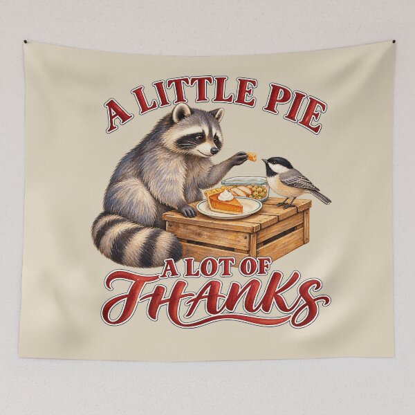Item preview, Thanksgiving Leftovers Raccoon Sharing Pie designed and sold by MythicCotton.