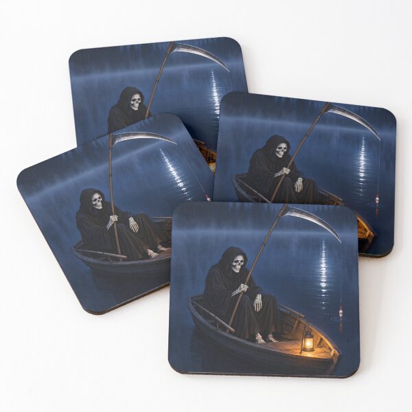Item preview, Grim Reaper Fishing at Night Moonlit Lake Rowboat designed and sold by FrostyForge.