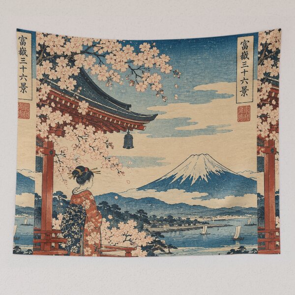 Item preview, Japanese Legacy - Woman Admiring Mount Fuji From Temple designed and sold by bapupa.