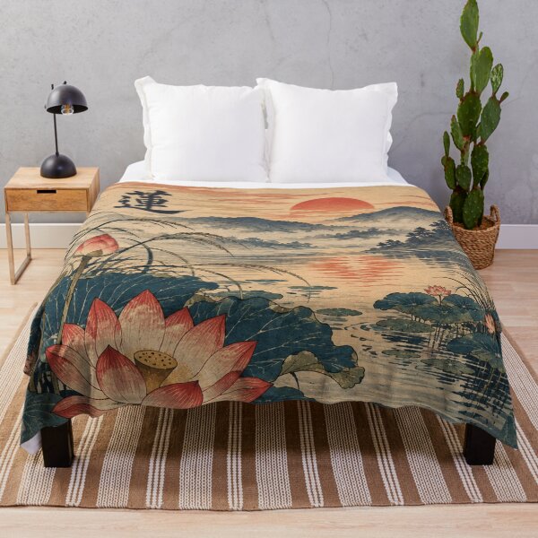 Item preview, Japanese Lotus Flower - Sunset Lake With Misty Mountains designed and sold by bapupa.