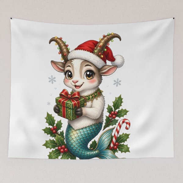 Item preview, Cute Capricorn Sea Goat Santa Hat Christmas designed and sold by Zodiac Celestial Art.