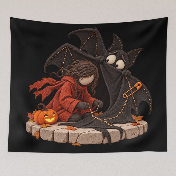 Item preview, Cozy Halloween Girl and Friendly Bat designed and sold by Qenlo.