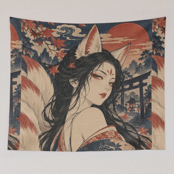 Item preview, Japanese Mythology - Kitsune Woman Beneath Torii Gate Moon designed and sold by bapupa.