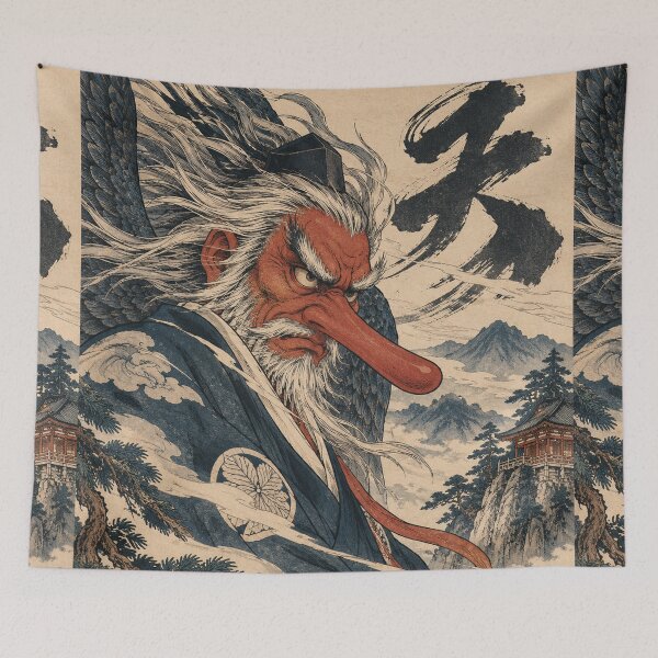 Item preview, Japanese Mythology - Tengu Mountain Spirit With Pine Temple designed and sold by bapupa.